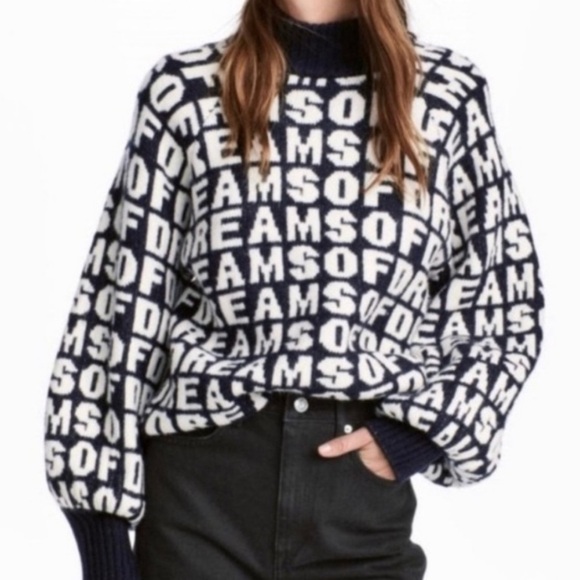 H&M DREAMS OF DREAMS WOOL BLEND BALLOON SLEEVES GRAPHIC THICK SWATER SIZE LARGE - Picture 8 of 8